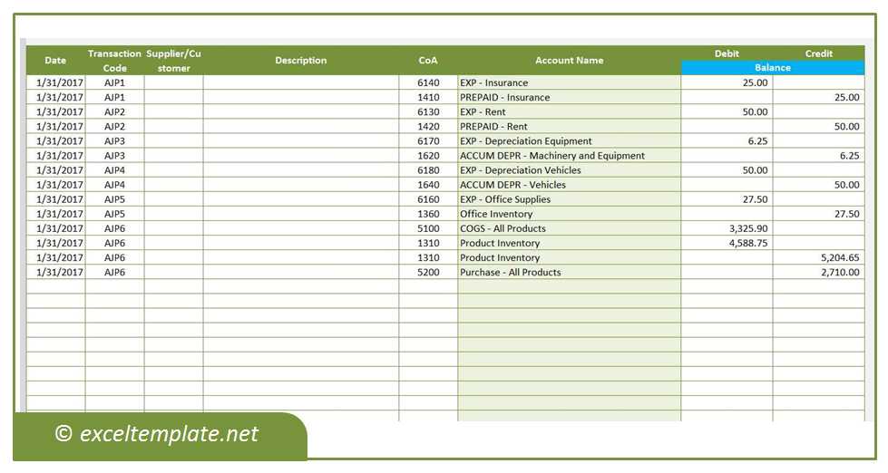 ledger excel template