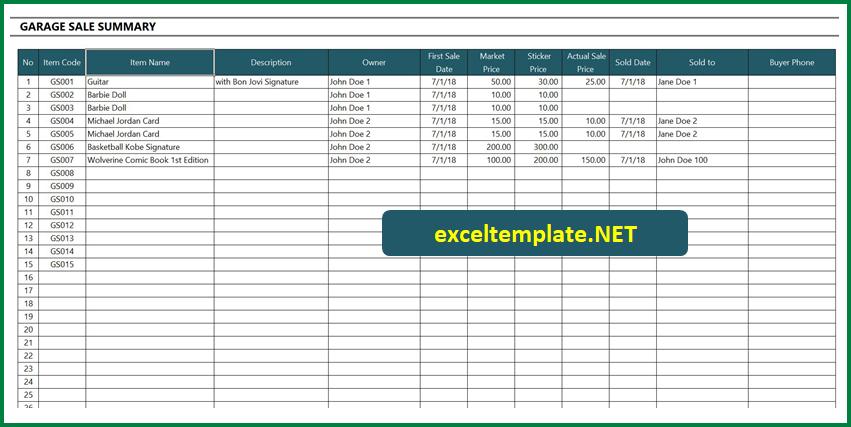 Rummage Sale Template from spreadsheetpage.com