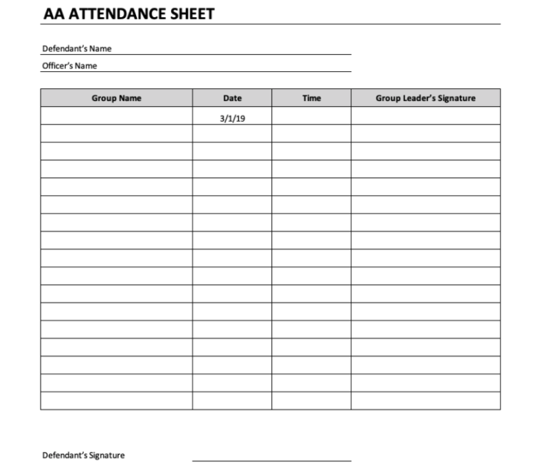 AA Attendance Sheet Group Signature