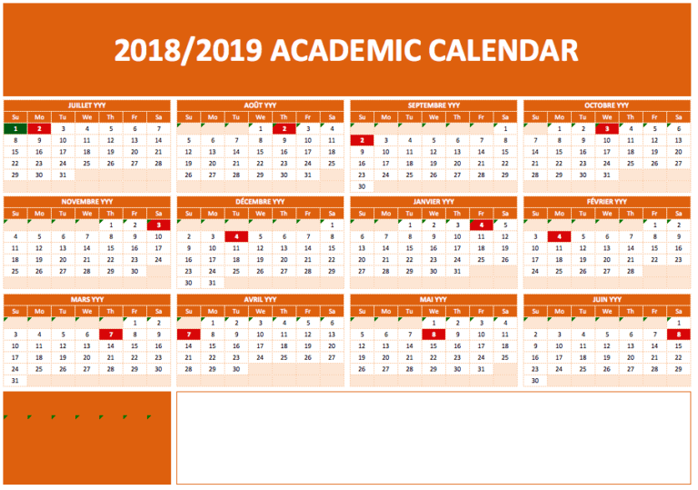 Academic Calendars separate notes