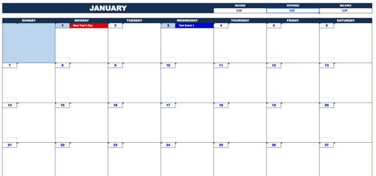 Bill Payment Calendar month
