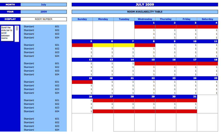 Booking Reservation Calendar hotel