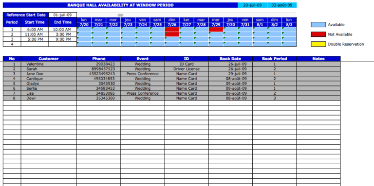 Booking Reservation Calendar period
