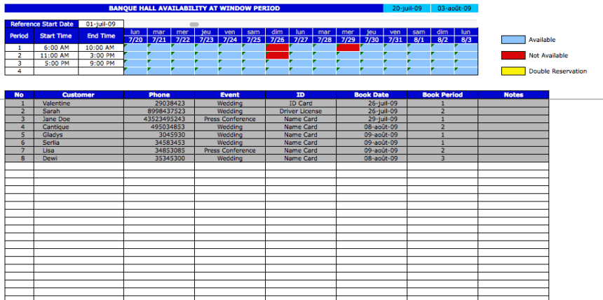 Booking Reservation Calendar period