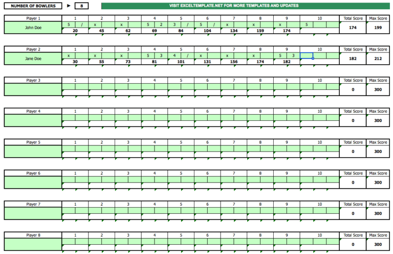 Bowling Score Sheet