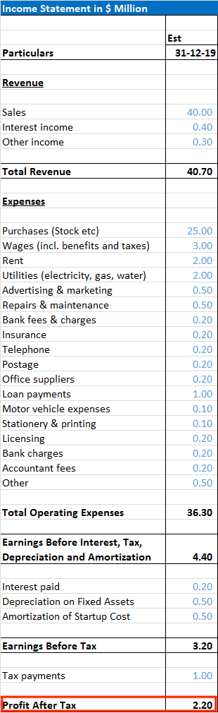 Cash Flow Projection Example Profit Loss