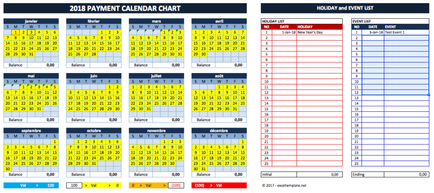 Cash Flow Planner yearly calendar