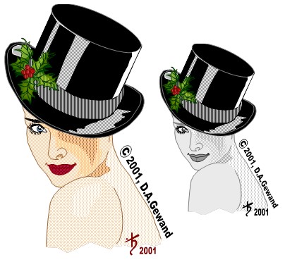 Colour and Black and white picture of a woman in a top hate drawn in excel in a clip art style Colour and Black and white picture of a woman in a top hate drawn in excel in a clip art style