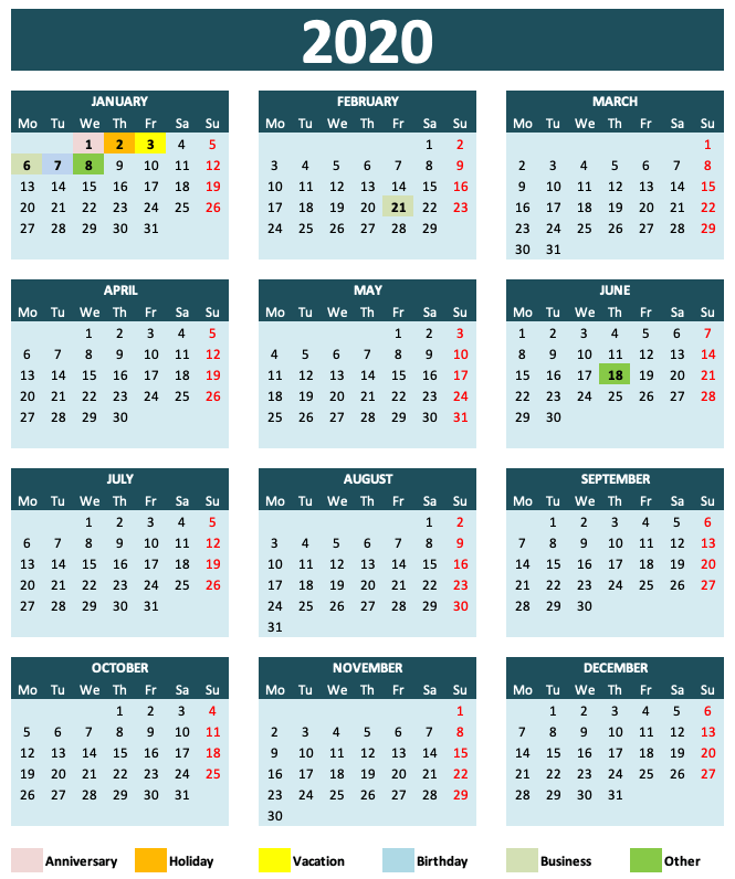 Daily Monthly Yearly Calendar Template Teal Year