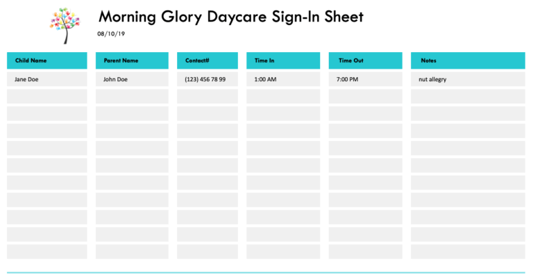 Daycare Sign-In Sheet Overview