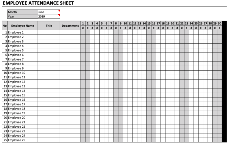 Employee Attendance Sheet Chart