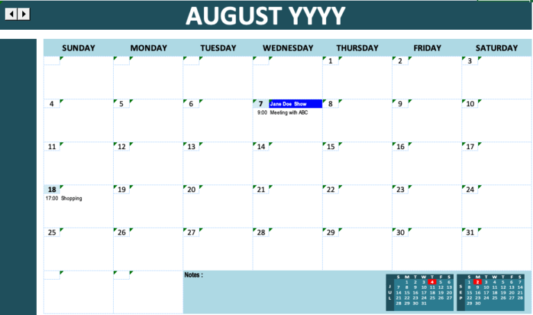 Event Calendar Template Teal Design