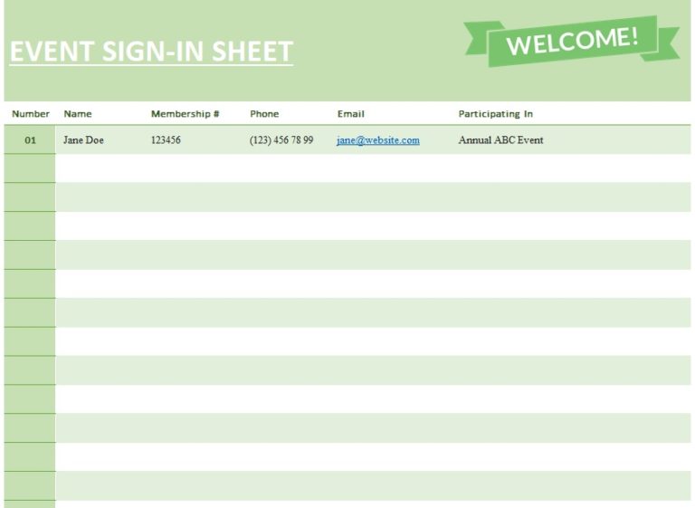 Event Sign-In Sheet Color
