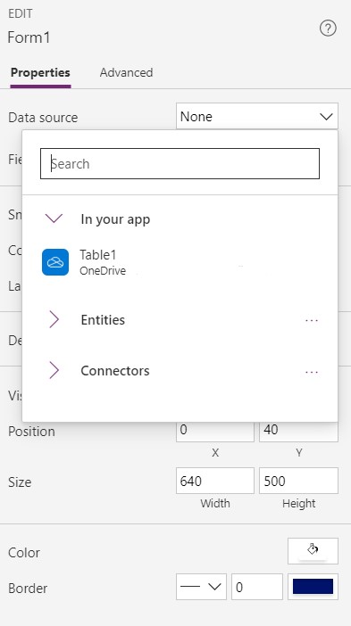 Excel Data Entry Form MS Power Apps Data Source