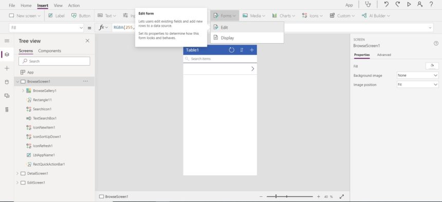 Excel Data Entry Form MS Power Apps Edit Menu