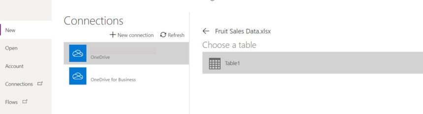 Excel Data Entry Form MS Power Apps Table Selection