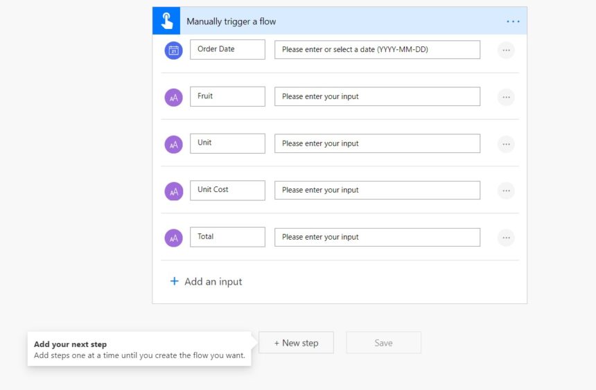 Excel Data Entry Form Power Automate Input Fields