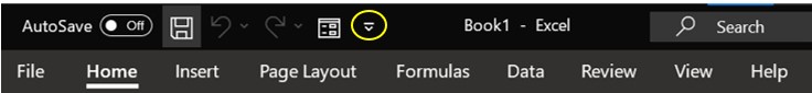 Excel Data Entry Form Top Menu Arrow