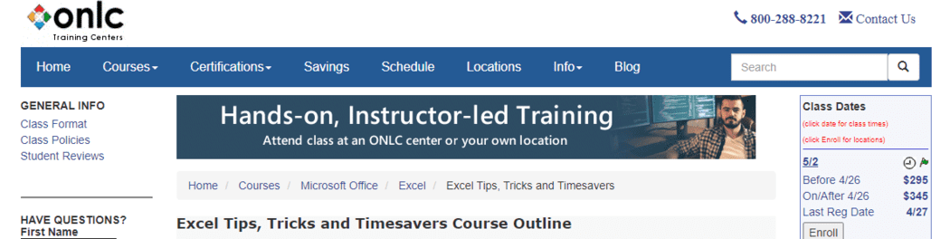 Excel Tips, Tricks and Timesavers Course from ONLC