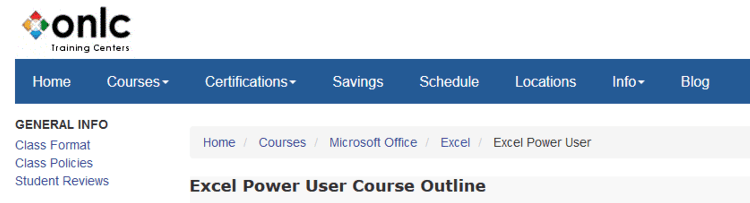 Excel for Power Users from ONLC