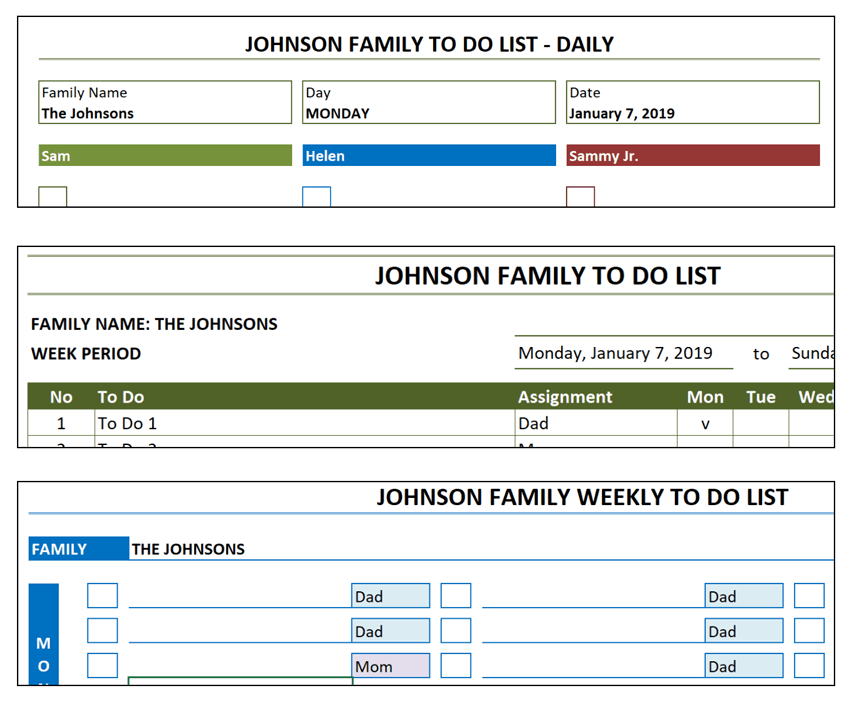 Family To Do List personalized examples