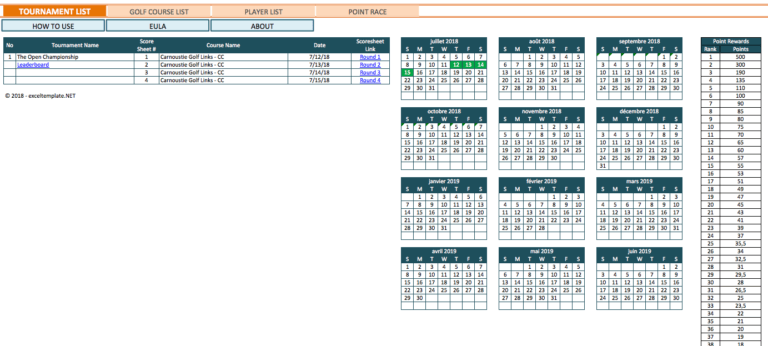Golf Tournament Manager and Tracker tournament list