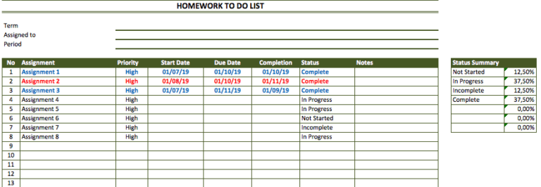 Homework To Do List completion