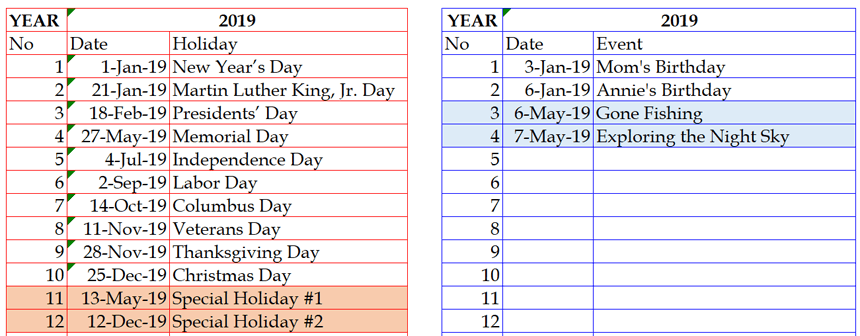 Hourly Daily Planner holidays and events