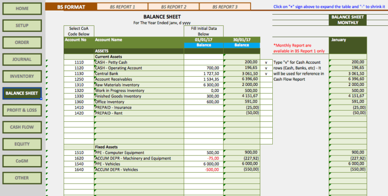 Manufacturing Business Accounting Templates balance