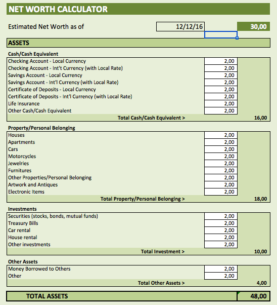 Net Worth Calculator assets