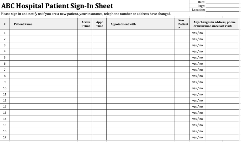 Patient Sign-In Sheet Overview