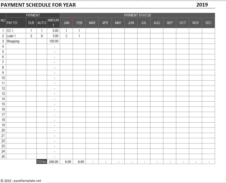 Payment Schedule Sample