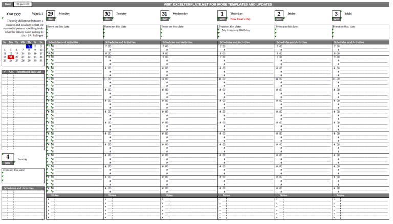 Printable Weekly Schedule with Tasks and Quotes