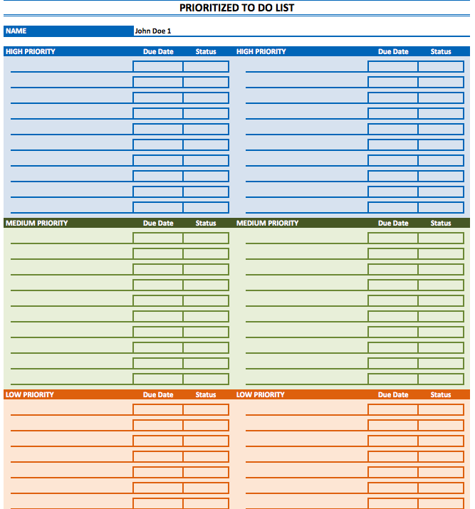 Prioritized To Do List color