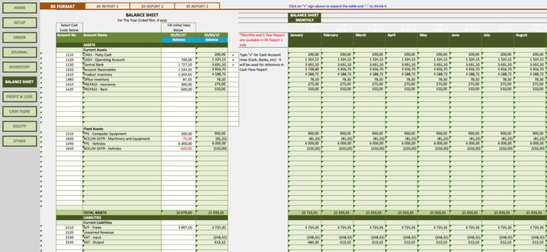 Retail Business Accounting Templates balance