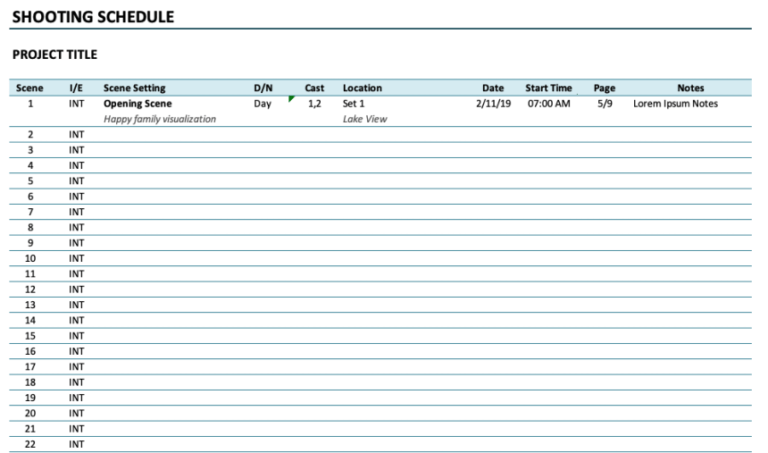 Shooting Schedule Template Overview