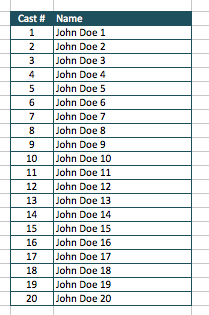 Shooting Production Schedule Template cast