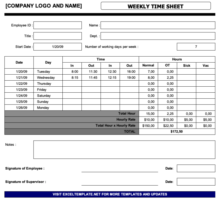 Simple Timesheet Overview