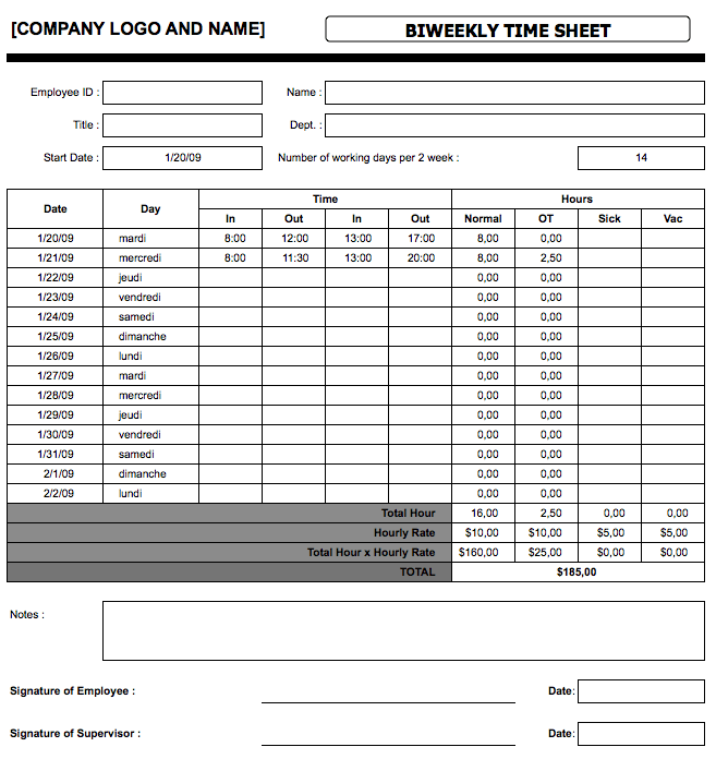 Simple Timesheets biweekly
