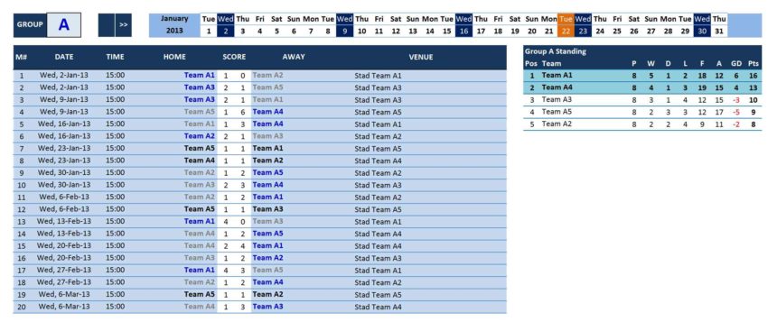 Soccer Tournament Creator Group Matches Scoresheet