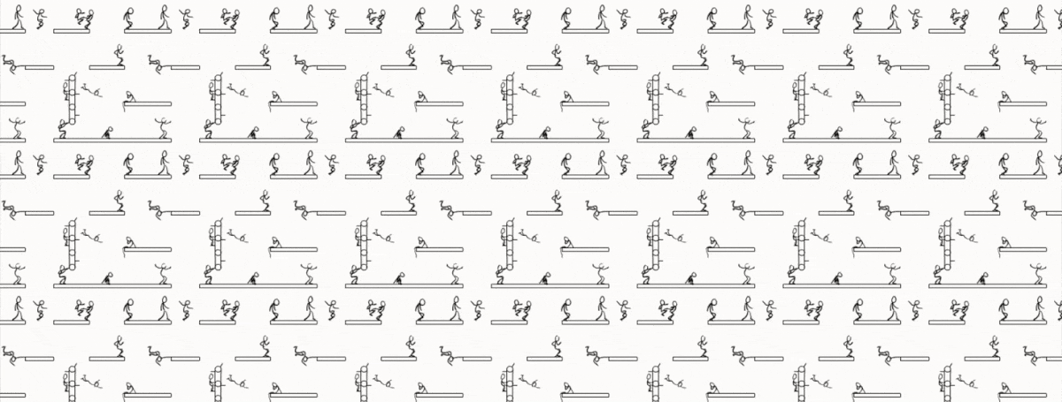 Stickmen running and jumping through multiple platforms on a loop Stickmen running and jumping through multiple platforms on a loop