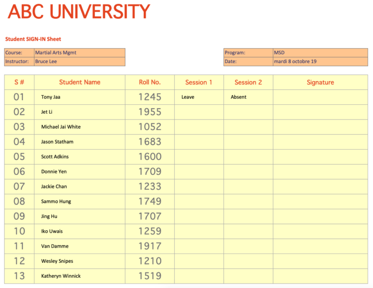 Student Sign-In Sheet Overview