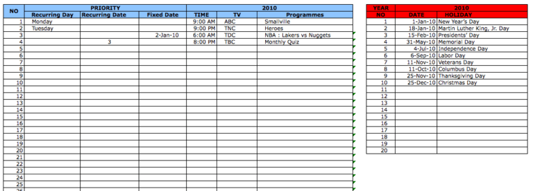 TV Schedule items