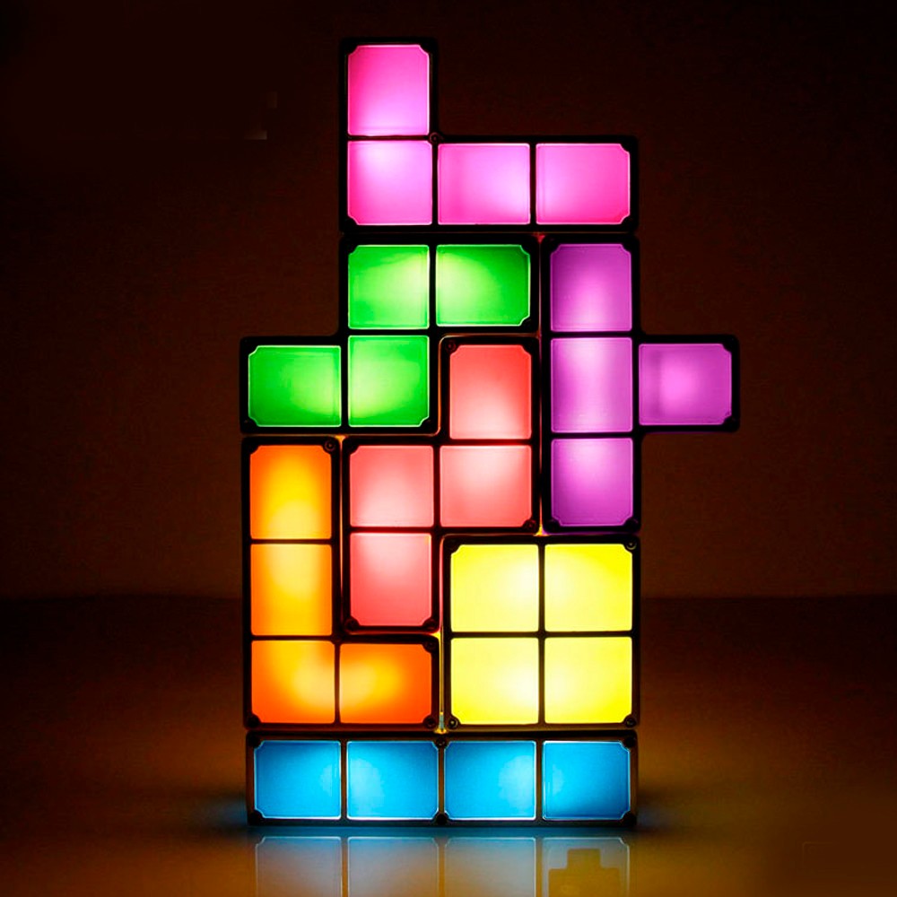 Tetris neon blocks Neon Blocks from the game Tetris piled on top of one another