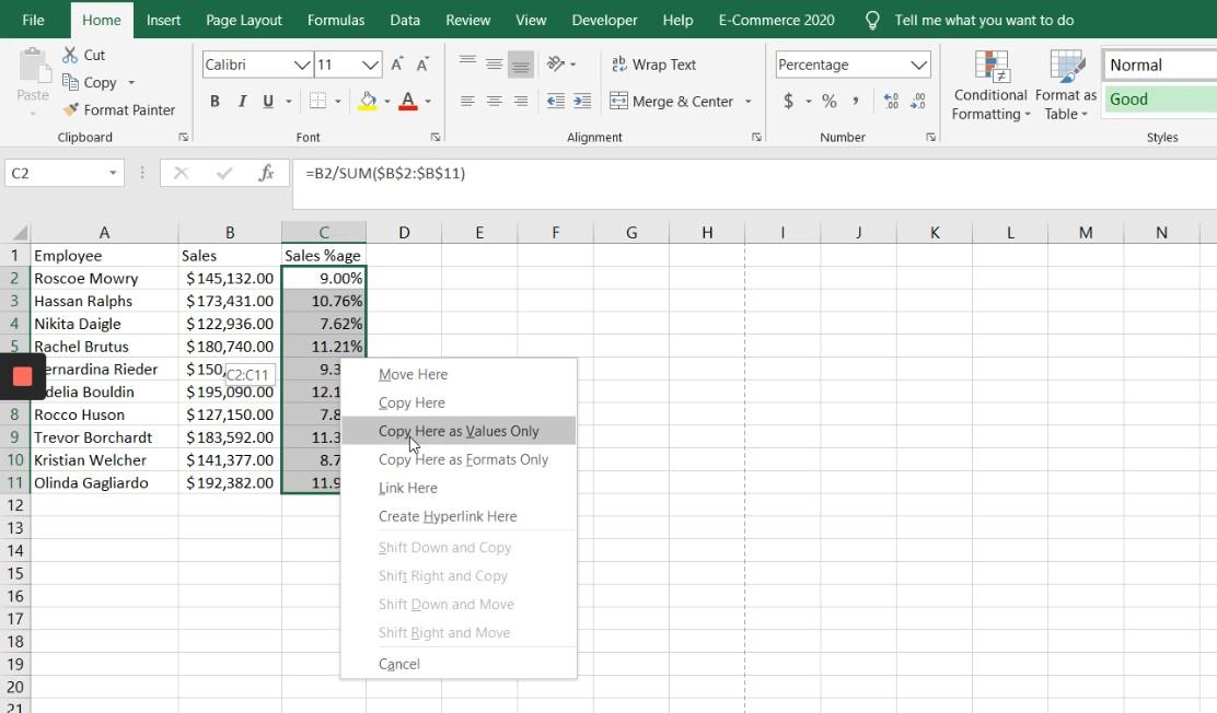 Tips Tricks and Shortcuts Copy as Value Copy Here