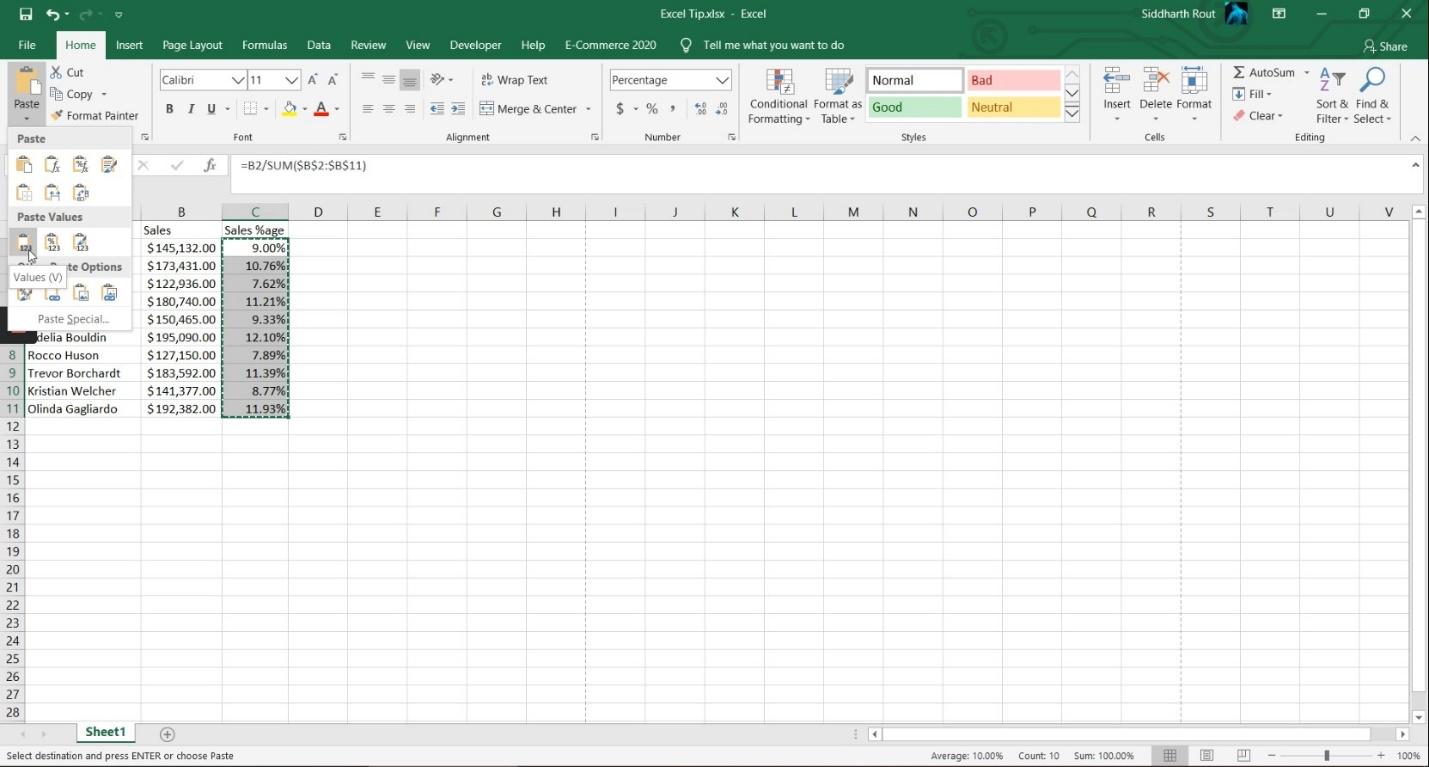 Tips Tricks and Shortcuts Copy as Value Paste 123