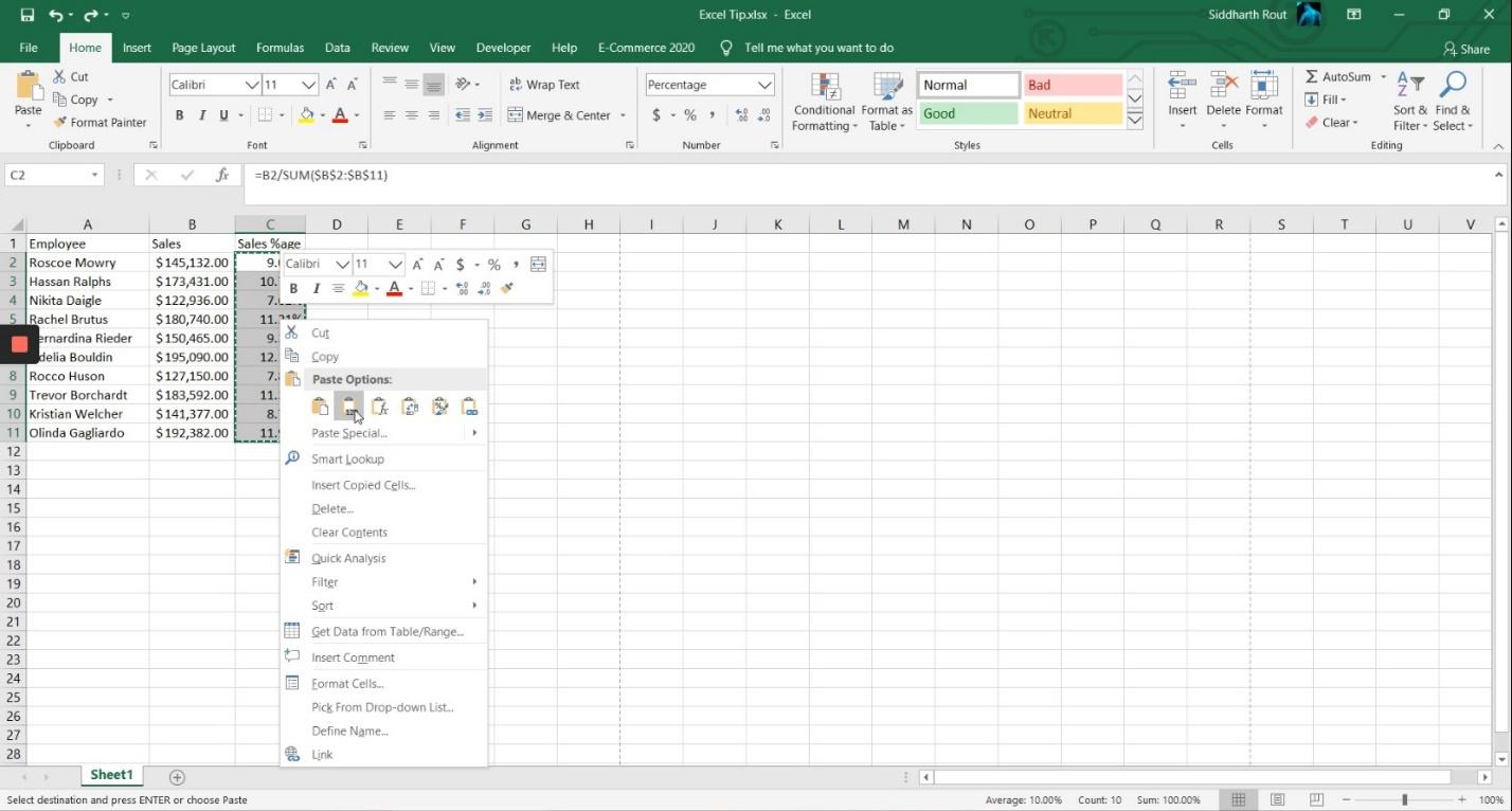 Tips Tricks and Shortcuts Copy as Value Paste Options