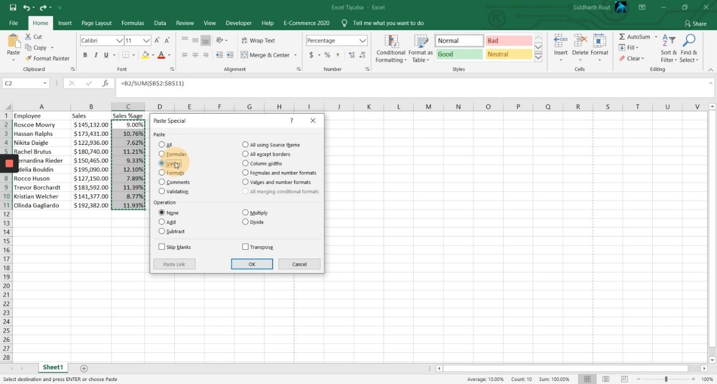 Tips Tricks and Shortcuts Copy as Value Paste Special Box