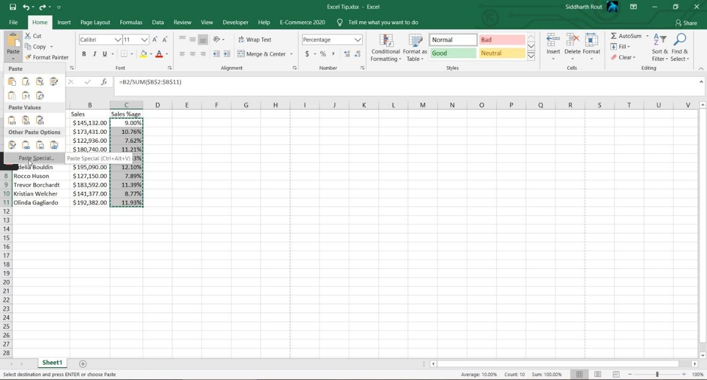 Tips Tricks and Shortcuts Copy as Value Paste Special