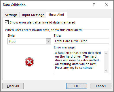 Tips Tricks and Shortcuts Data Validation Error Alert